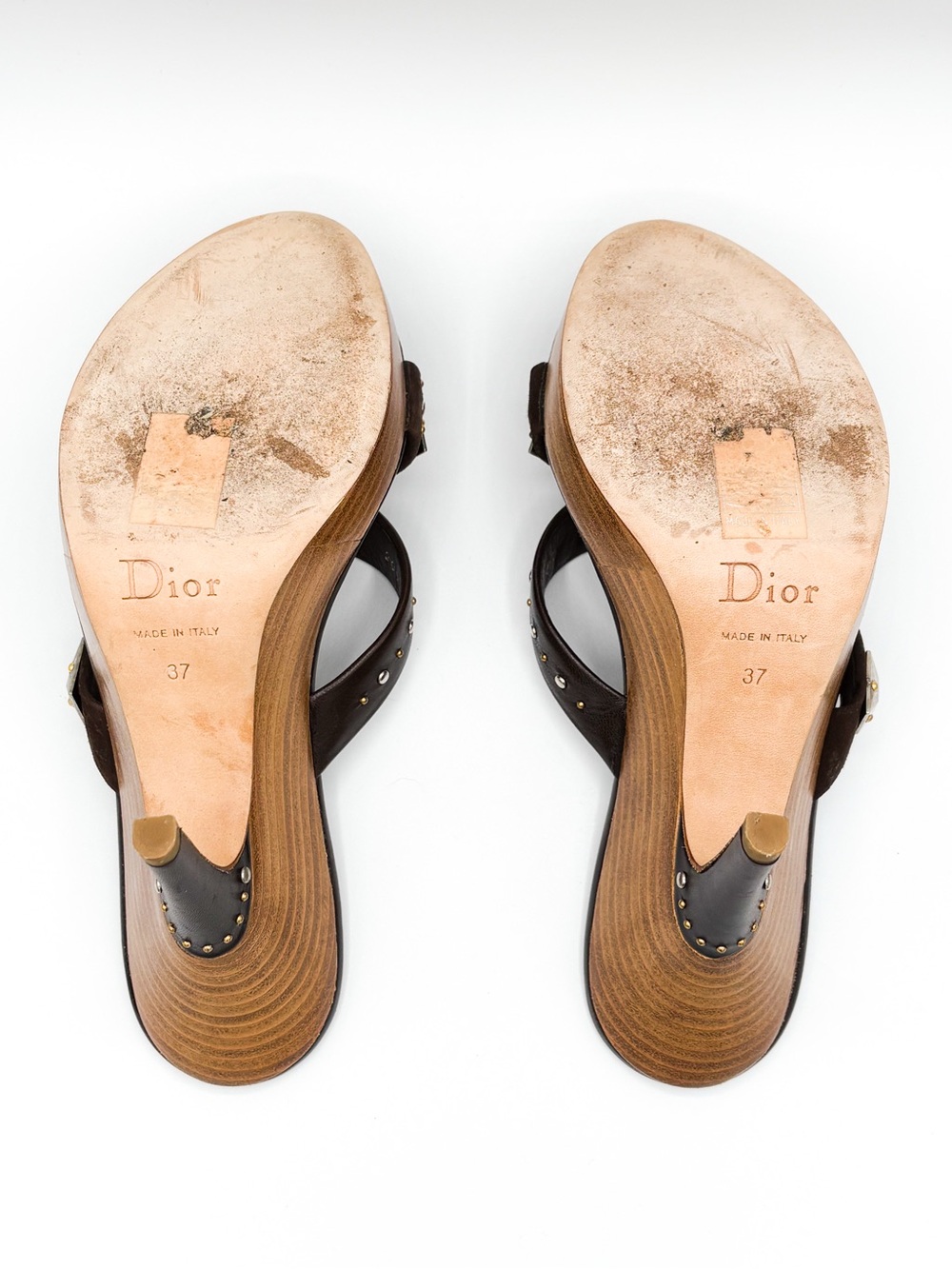 Christian Dior 2006 Galliano Studded Wood Vintage Heel Sandals 37 Y2K - Picture 6 of 8